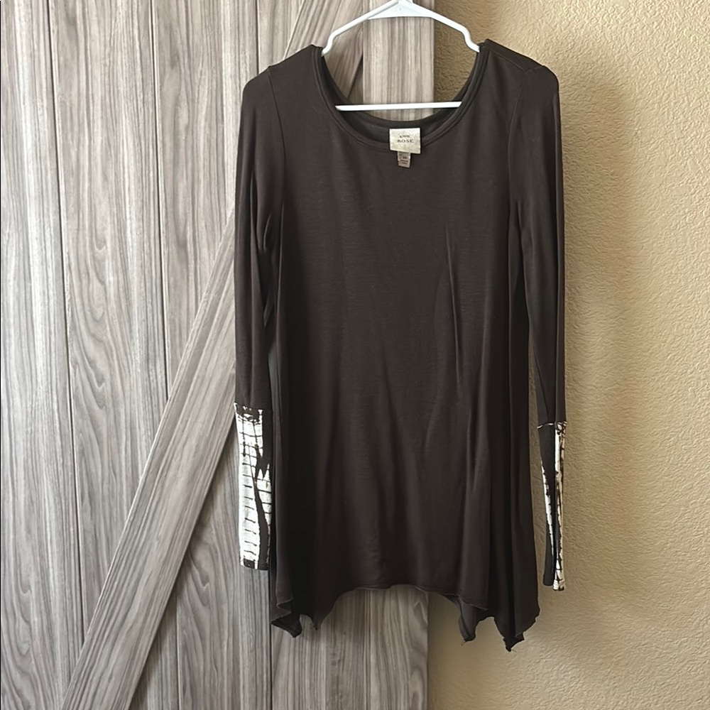 Knox Rose Brown Asymmetrical Tunic with long Sleeves